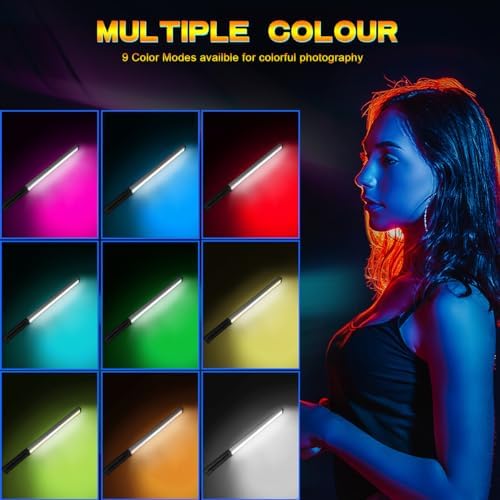 Hagibis RGB Handheld LED Video Light Wand Stick Photography Light 9 Colors,with Built-in Rechargable Battery and Remote Control,1000 Lumens Adjustable 3200K-5600K,Hot Shoe Adapter Included..