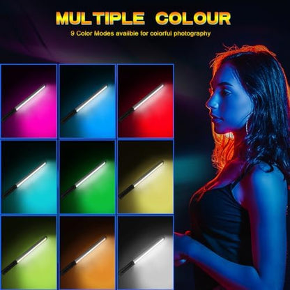 Hagibis RGB Handheld LED Video Light Wand Stick Photography Light 9 Colors,with Built-in Rechargable Battery and Remote Control,1000 Lumens Adjustable 3200K-5600K,Hot Shoe Adapter Included..