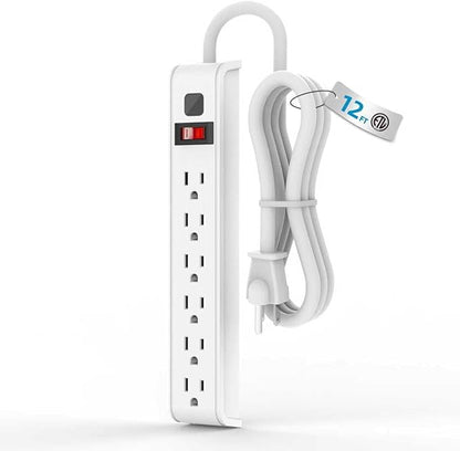 TiFFCOFiO Surge Protector Power Strip, 12 Feet Extension Cord, 600 Joules Surge Protection, Multiple Protection 6 Outlet Strip, 14 AWG Cord, 15A/1875W, ETL Listed