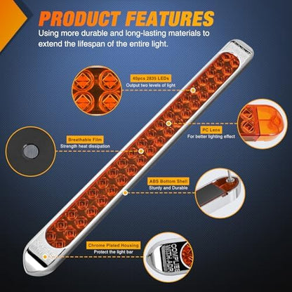 Nilight LED Tail Light 17" Amber Running Turn Signal Lights W/Chrome Bezel