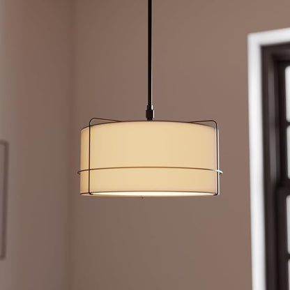 Globe Electric 2-Light Pendant Light, Off-White Fabric Shade with Matte Black Frame & Etched Acrylic Plate, Coastal or Updated Traditional Lighting for Dining Room or Bedroom