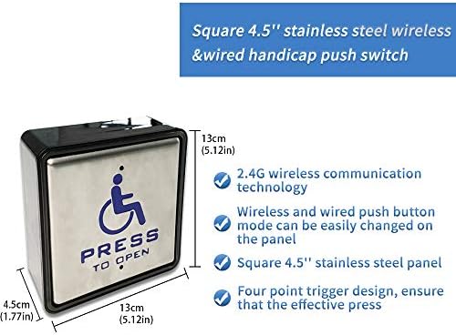 Olideauto Automatic Door Opener for Disabled with Wireless&Wired 2-in-1 4.5'' Square Handicap Push Button Olide-510 with Both Inswing and Outswing Arms