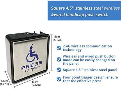 Olideauto Automatic Door Opener for Disabled with Wireless&Wired 2-in-1 4.5'' Square Handicap Push Button Olide-510 with Both Inswing and Outswing Arms