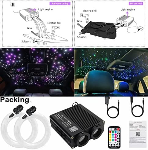 AZIMOM Dual Color 32W Sound-Activated Mix860pcs Fiber Optic Starlight Headliner Kits 13.1ft Fiber Strands APP/Bluetooth Remote Control Star Ceiling Car Home Roof Decor