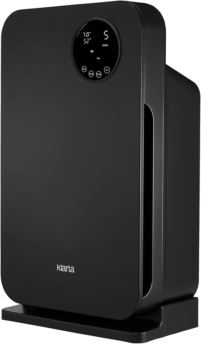 Air Purifier for Home - Smart WiFi App - Ultra Quiet 20 dB - 99.97% Particle Filtration - Up to 1200 ft - Klarta Forste Black