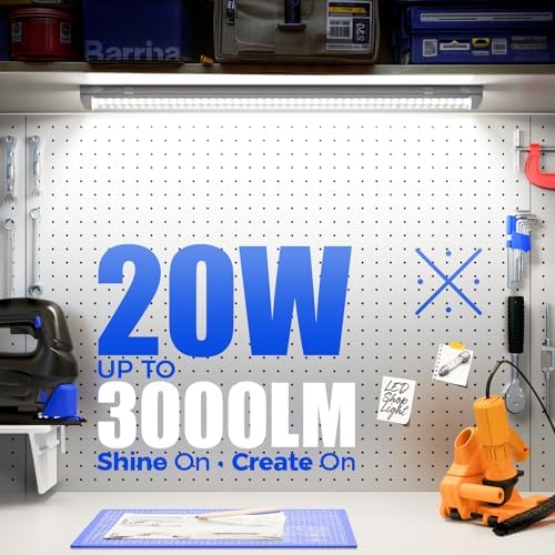 Barrina T8 LED Shop Lights 2FT, 20W 3000LM 5000K, 4 Pack, High Output Tube