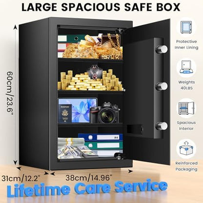 23.6" Tall Large Home Safe, 4.6 Cuft Safe Box with Fireproof Waterproof Bag