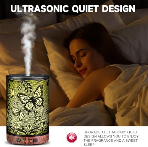 Essential Oil Diffuser 120ML Metal Aromatherapy Diffuser with Timer, Cool Mist Humidifier with Auto Shut-Off & 7 Color Lights for Home Office Spa (Big Butterfly)