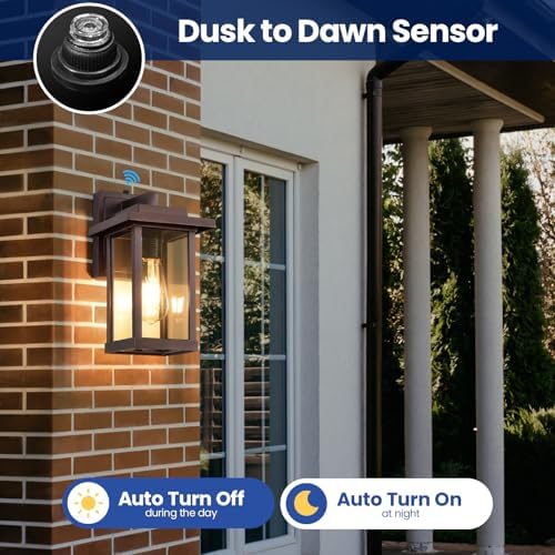 2 Pack Dusk to Dawn Brown Exterior Light Fixture Outdoor Wall Light