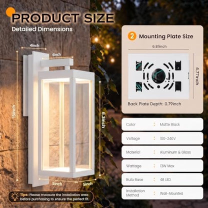 Dusk to Dawn Outdoor Wall Light, 15 Inch Waterproof LED Exterior Wall Sconce, Wall Mount Porch Lighting Fixture for Front Door, Garage, Patio, Yard & Entryway