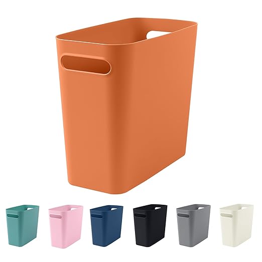 Small Orange Trash Can Wastebasket, Plastic Garbage Can Waste Basket for Narrow Spaces Bathrooms Laundry Room Kitchens Offices Kids Rooms, 1.8 Gallon (Orange)