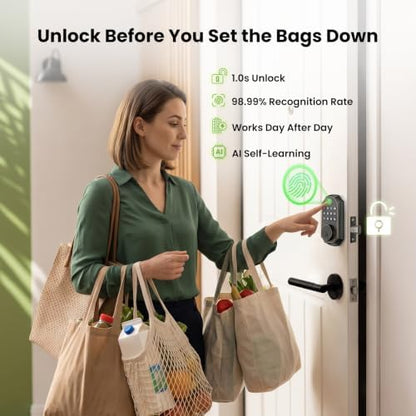 GHome Smart Fingerprint Door Lock for Front Door, Keyless Entry Deadbolt with Keypad, App Control, Auto Lock, Easy Install Digital Smart Lock for Family Homes, Garage Entry & Apartments