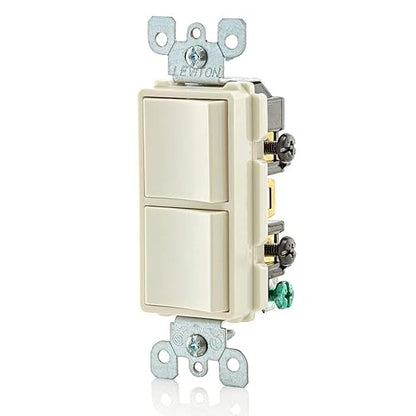 Leviton 15 Amp, 120/277 Volt, Decora Single-Pole, AC Combination Switch, Commercial Grade, Grounding, 5634-I, Light Almond