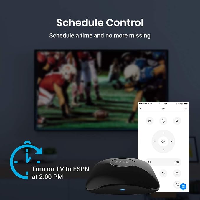 Broadlink Rm4 Pro Universal Remote with Sensor Cable,RF/IR Smart Remote | Fix Code 433MHz RF Smart Remote,38Khz IR Blaster for Home Automation, 2.4G WiFi Smart Home Hub Work with IFTTT
