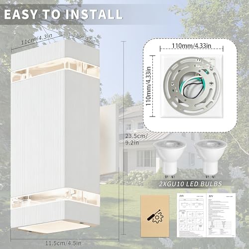 JYV Square Outdoor Wall Lights, Up and Down Porch Lights, White 2 Pack