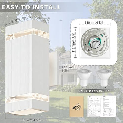 JYV Square Dusk to Dawn Outdoor Wall Lights, Up and Down, White 2 Pack