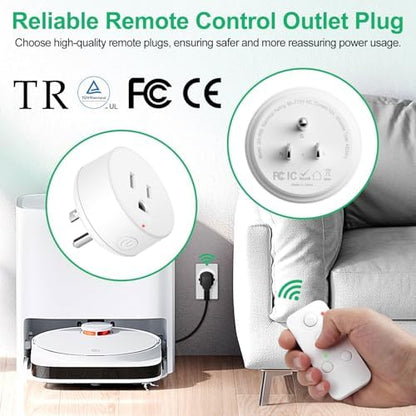 NineLeaf Remote Timer Switch, 500FT Long Range Wireless Plug in Light Switch, Easy Setup Remote Outlet, Programmable On/Off Control for Fans, Lights, Household Appliances,1Remote 4Outlets