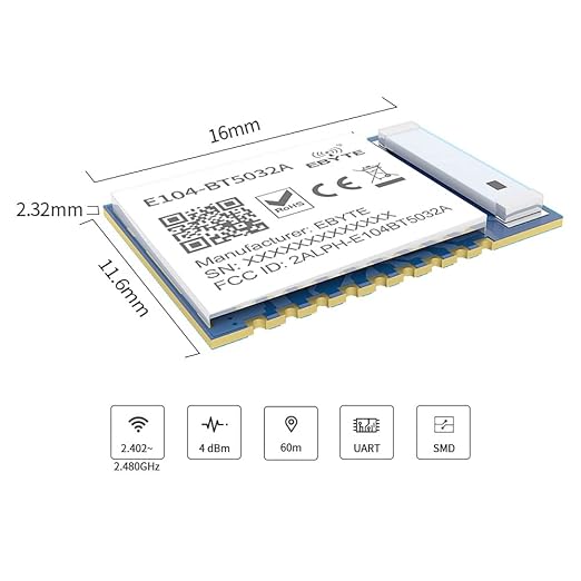 BLE 5.0 nRF52832 Bluetooth Module 4dbm Serial to BLE E104-BT5032A SMD Ceramic Antenna Wireless transceiver Module