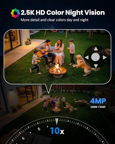 Security Cameras Wireless Outdoor, Solar Camera with 2-in-1 Solar Panel, 4MP PTZ WiFi Camera, 360° Coverage, Dual-Band 2.4/5GHz, Color Night Vision Spotlight, Human Detection, No Monthly Fee, 2 Packs