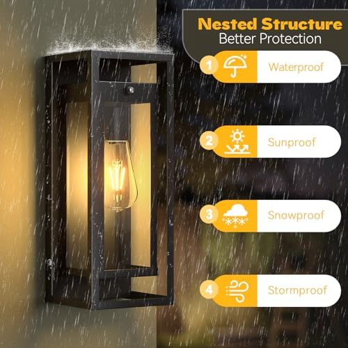 Dusk to Dawn Outdoor Wall Sconce Black Modern Exterior Lighting Fixture