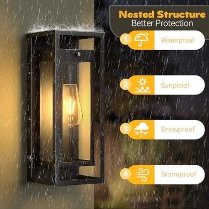 Dusk to Dawn Outdoor Wall Sconce Black Modern Exterior Lighting Fixture