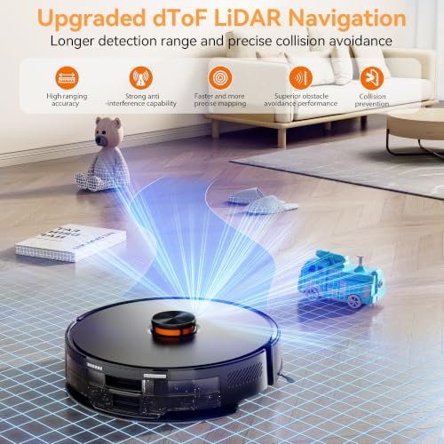 Robot Vacuum and Mop Combo, 90-Day Self Emptying, 10000Pa Strong Suction, dToF Laser Navigation Smart Mapping, 160Min Runtime, Anti-Tangle Robotic Vacuum Cleaner for Hard Floor, Pet Hair, Carpet
