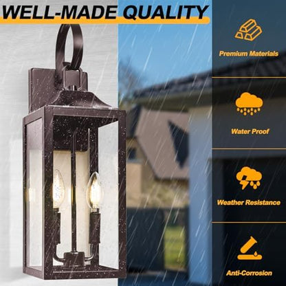 19" Oil Rubbed Bronze Outdoor Wall Lantern 2-Light, Porch & Patio Lights