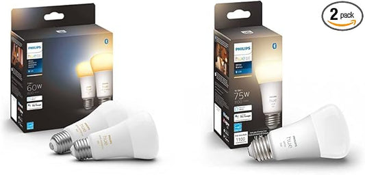 Philips Hue White Ambiance 2-Pack A19 LED Smart Bulb & White A19 Medium Lumen Smart Bulb, 1100 Lumens