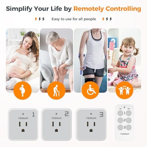 TESSAN Remote Control Outlet Plug, 1 Remote and 3 Outlets