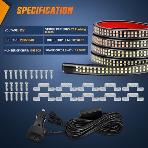 Nilight 2PCS 70 Inch Running Board LED Lights Strip Amber White for Truck