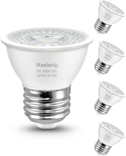 Maelsrlg PAR16 LED Short Neck Recessed Spotlight Bulb, 6W(60W Equivalent) Curio Cabinet Light Bulb, Flicker-Free, 600 Lumens, Daylight 5000K, E26 Medium Base, Non-Dimmable, 4-Pack