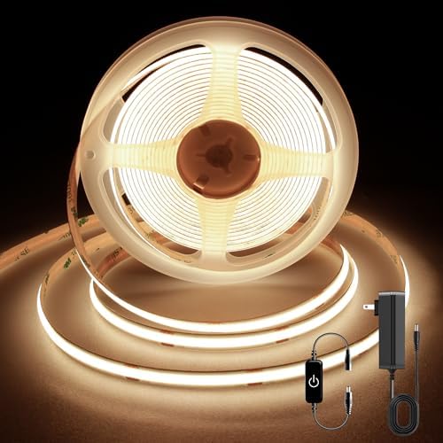 Pandery COB LED Strip,LED Strip Lights 5M/16.4ft,Touch Dimmable LED Strips,CRI90+,3000K Warm White cob led,1600LEDs,24V LED Tape Lights,Indoor for Bedroom, Kitchen, TV, Mirror,Cabinet