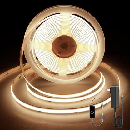 Pandery COB LED Strip,LED Strip Lights 5M/16.4ft,Touch Dimmable LED Strips,CRI90+,3000K Warm White cob led,1600LEDs,24V LED Tape Lights,Indoor for Bedroom, Kitchen, TV, Mirror,Cabinet