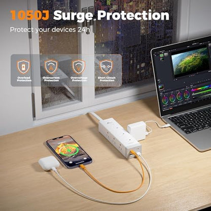 TESSAN Surge Protector Power Strip with 1050J Protection, 15 Ft, Grey