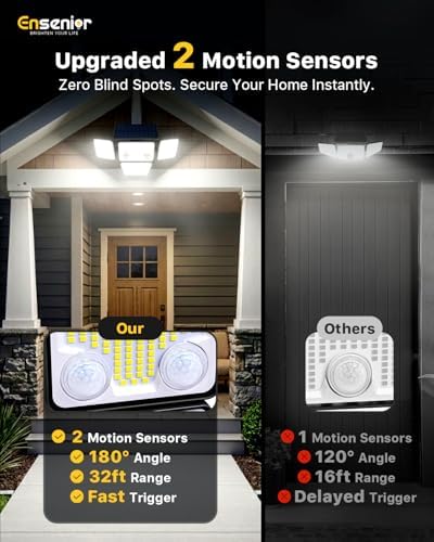 Motion Sensor Outdoor Solar Lights, Security Flood Lights 4-Head, 4-Pack