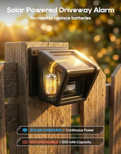 Solar Wireless Driveway Alarm - 1/2 Mile Long Range IP65 Weatherproof, Microwave & Infrared Dual Detection to Reduce False Alarms, DIY Home Security Alert System for Indoor/Outdoor Property (1R1S)