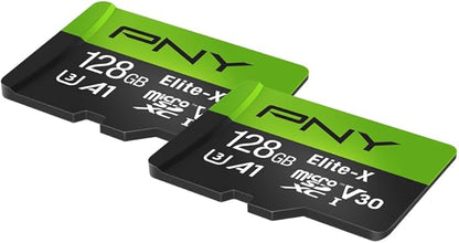 PNY 128GB Elite-X™ Class 10 U3 V30 A1 microSDXC Flash Memory Card - Up to 100MB/s Read, 4K UHD, Full HD, UHS-I, Smooth Content Capture, for Smartphones, Drones, Tablets, 2-Pack