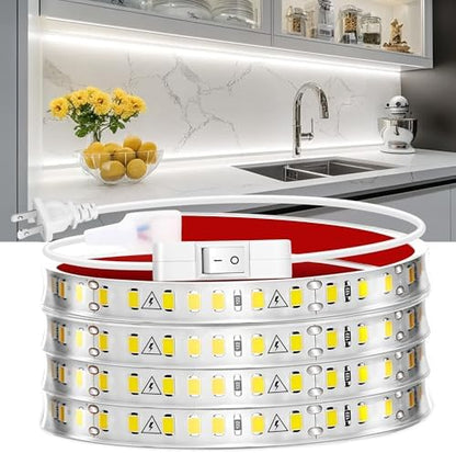 maylit Under Cabinet Strip Lighting Plug in 96in, Ultra Bright Small LED Light Bar, 6000K Cool White, 110V-120V Wired Lights for Kitchen Cabinet, Counter, Workbench, Desk, Closet, Shelf, Indoor