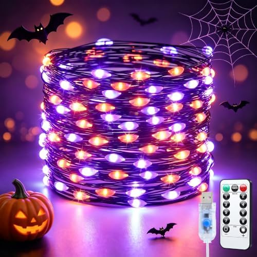 JMEXSUSS 100 LED Orange and Purple Fairy Halloween Lights USB Powered