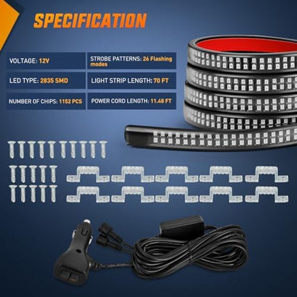 Nilight 2PCS 70 Inch Running Board LED Lights Strip Blue for Truck