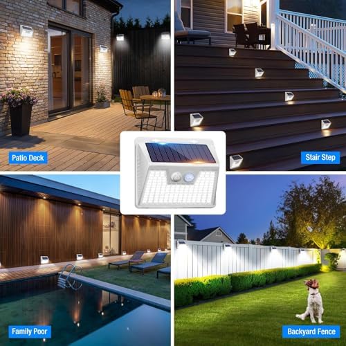 Solar Lights Outdoor Waterproof, 10 Pack 140LED Ultra-Bright Motion Sensor Light, 3 Modes Solar Powered Fence Lights, Solar Security Wall Lights for Garden Yard Outside(Cool White)