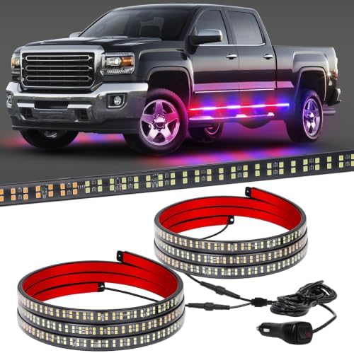 XRIDONSEN 2 Pack 70-Inch Red Blue 864 LED Running Board Strobe Lights Strip