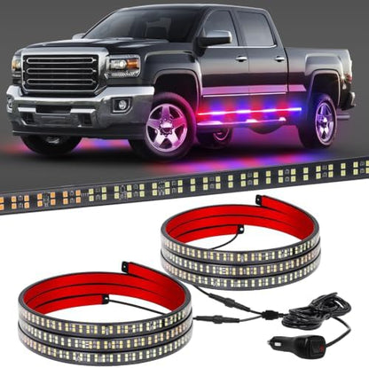 XRIDONSEN 2 Pack 70-Inch Red Blue 864 LED Running Board Strobe Lights Strip