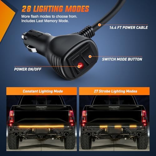 Nilight 48 Inch 288 LED Tailgate Strobe Light Strip Amber
