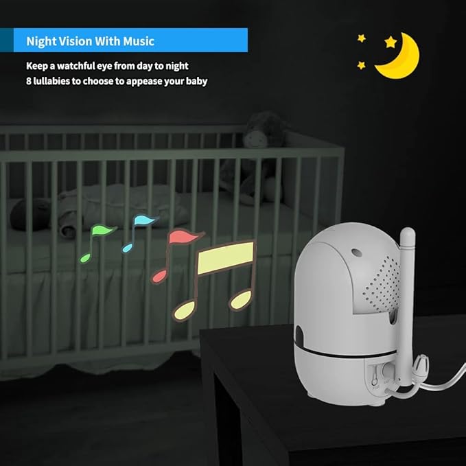 HelloBaby 5" Screen Baby Monitor with 4 Cameras - No WiFi HB6550 Video Baby Monitor, Pan-Tilt-Zoom, 26 Hour Battery, ECO, Night Vision, Temperature Sensor & 2-Way Audio, 8 Lullabies, 1000ft Long Range