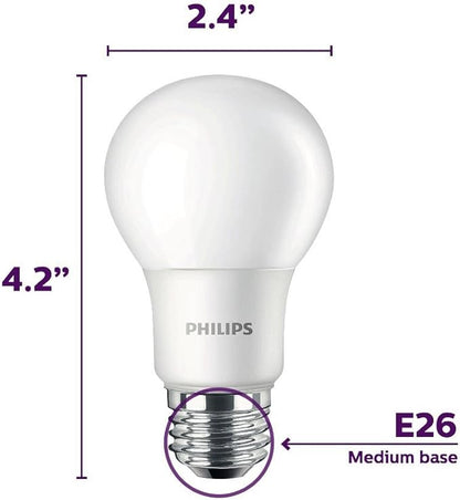 Philips LED Non-Dimmable A19 Frosted Light Bulb: 800-Lumen, 5000-Kelvin, 8-Watt (60-Watt Equivalent), E26 Base, Daylight, 8-Pack