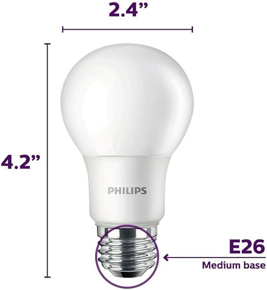 Philips LED Non-Dimmable A19 Frosted Light Bulb: 800-Lumen, 5000-Kelvin, 8-Watt (60-Watt Equivalent), E26 Base, Daylight, 12-Pack