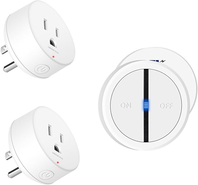 Greencycle Wireless Remote Control Outlet Plug with Switch,On Off Outlet Switch for Light,15A,Renmote Control for Indoor Lights,Lamps,Household,300ft Long Range,No Wiring,White,1SW+2Outlets
