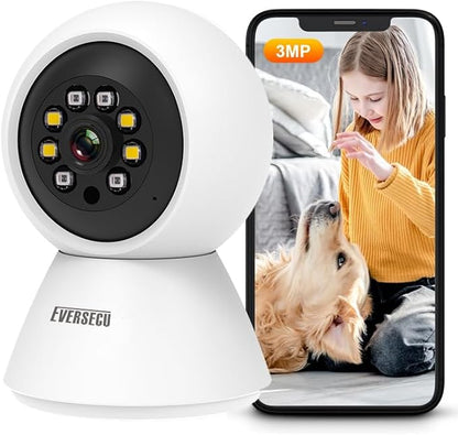 EVERSECU HD 2K 3.0MP WiFi Home Security Camera, Pan/tilt, Humanoid Auto Tracking, 2 Way Audio, Night Vision, Compatible with Alexa, Baby Monitor Elder Pet Camera