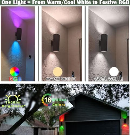 rosykite Smart Outdoor Wall Lights, RGB Color Changing Up Down Sconce 13"
